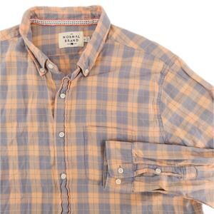 The Normal Brand Mens L Puremeso Button Down Shirt Orange Grey Plaid Check Gorp